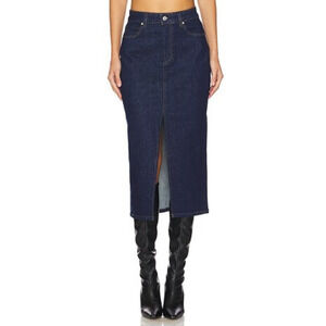 RE/DONE Midi Denim Skirt Womens 26 Blue Heritage Rinse Organic Cotton Front Slit